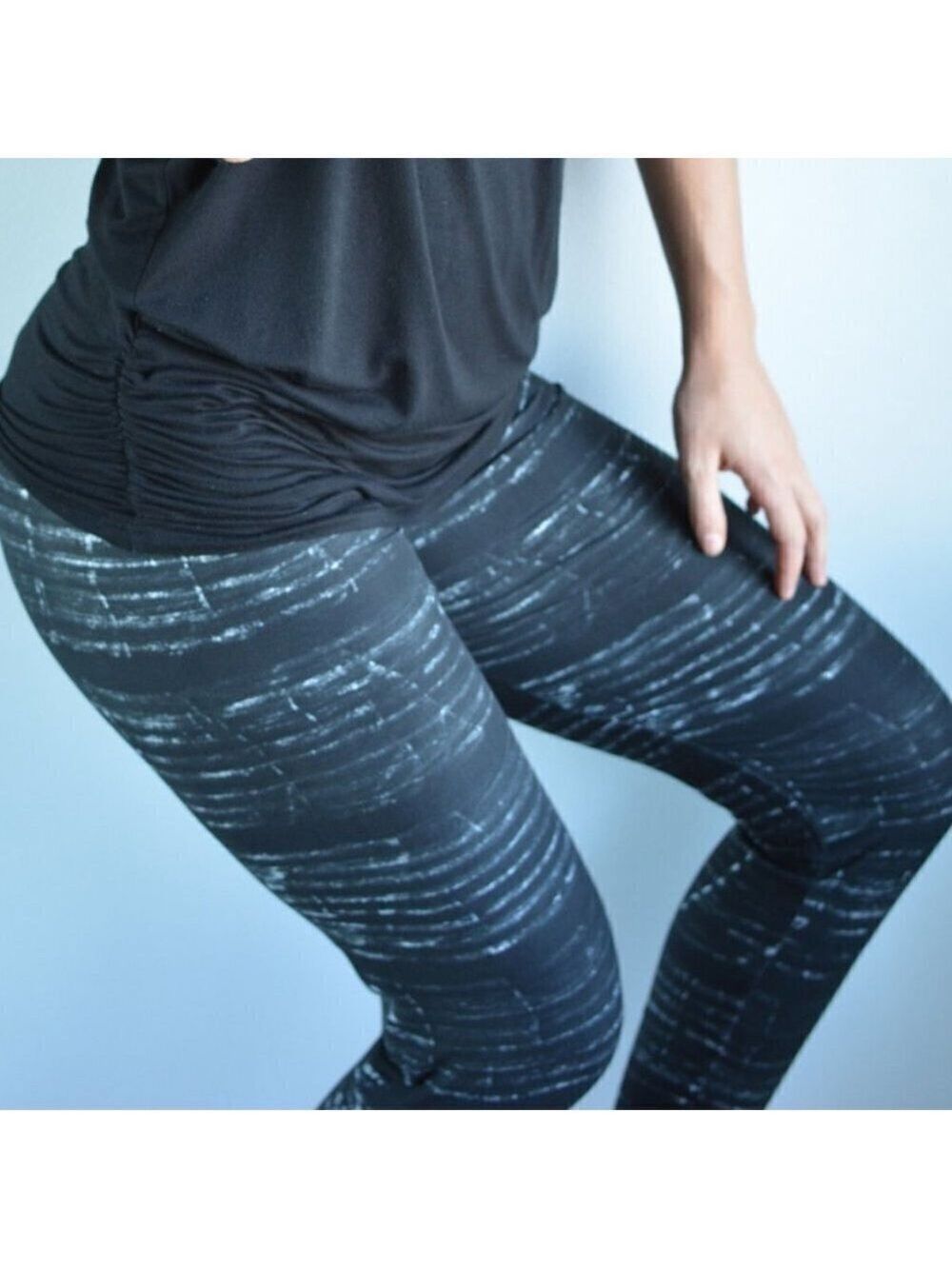 LEGGINGS DEPOT BLACK & Gray stripes Full Length Leggings Size 12-20 NWT